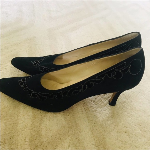 Pancaldi Suede Gold Embellished Pointed Toe Heels - Picture 3 of 5
